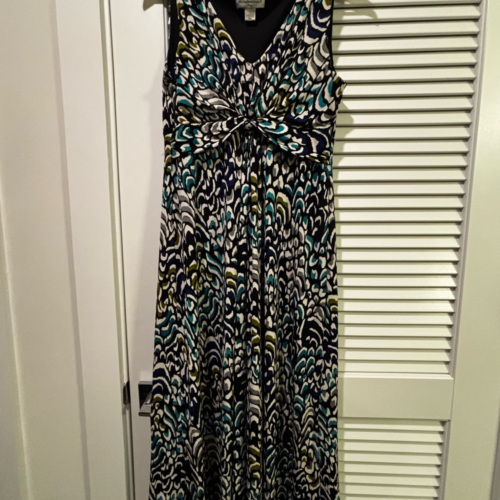 Christopher & Banks Blue and Green Maxi Sundress with Ruched Tie Front